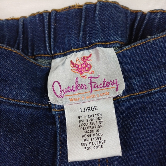 Quacker Factory Rhinestone Side Seam Distressed Look Jeans Blue Large A2729 - Picture 4 of 6